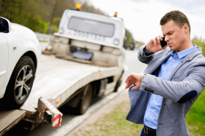 Contacting breakdown company for towing